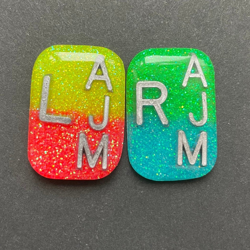 2 Tone Small Rectangle Xray Markers, With 2 or 3 Initials, Glitter