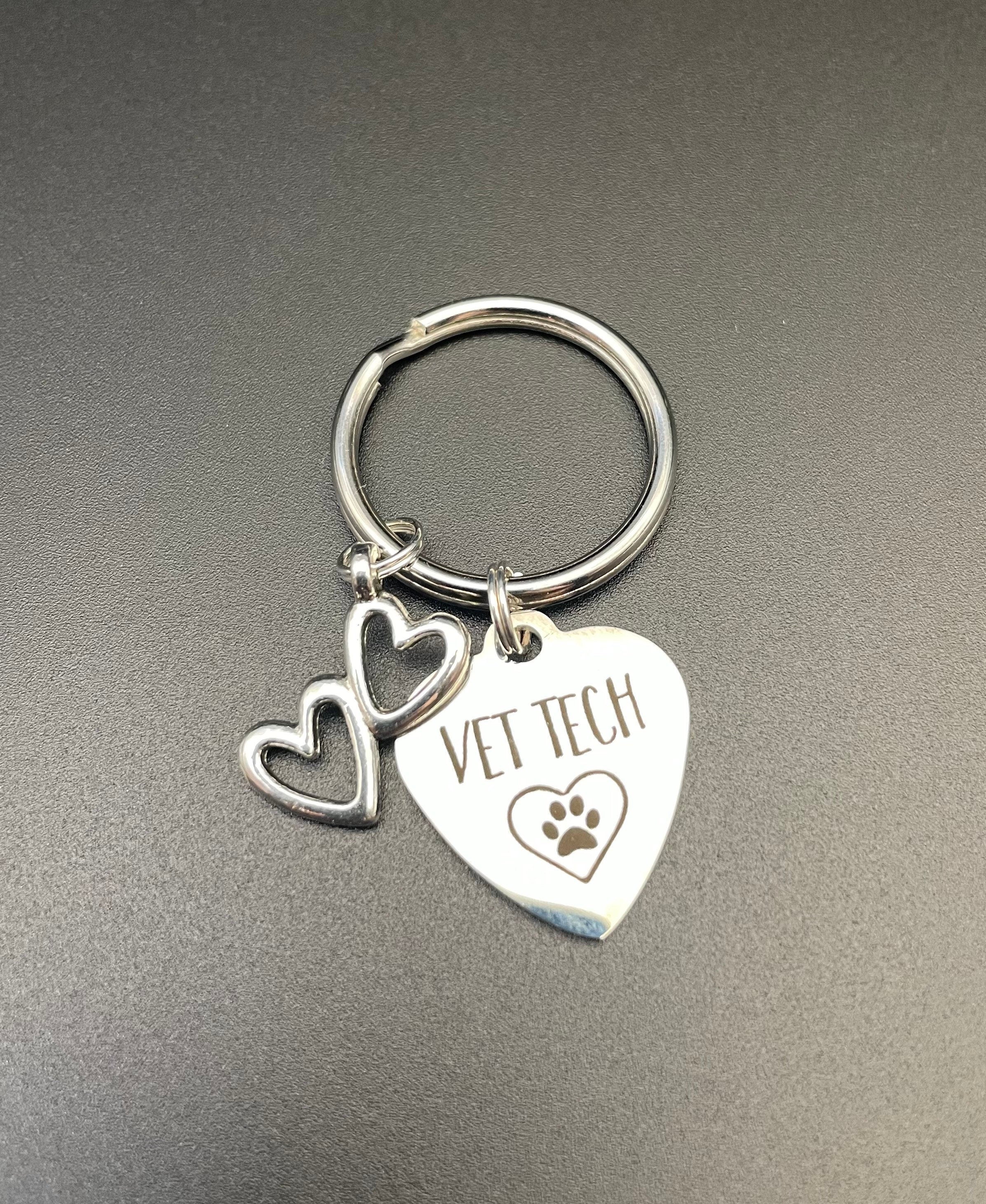 Vet Tech Keychain, Gift, Paw Print, Dog, Heart, Veterinarian, Graduation