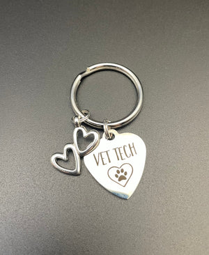 Vet Tech Keychain, Gift, Paw Print, Dog, Heart, Veterinarian, Graduation