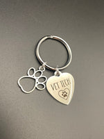 Vet Tech Keychain, Gift, Paw Print, Dog, Heart, Veterinarian, Graduation, Sunflower