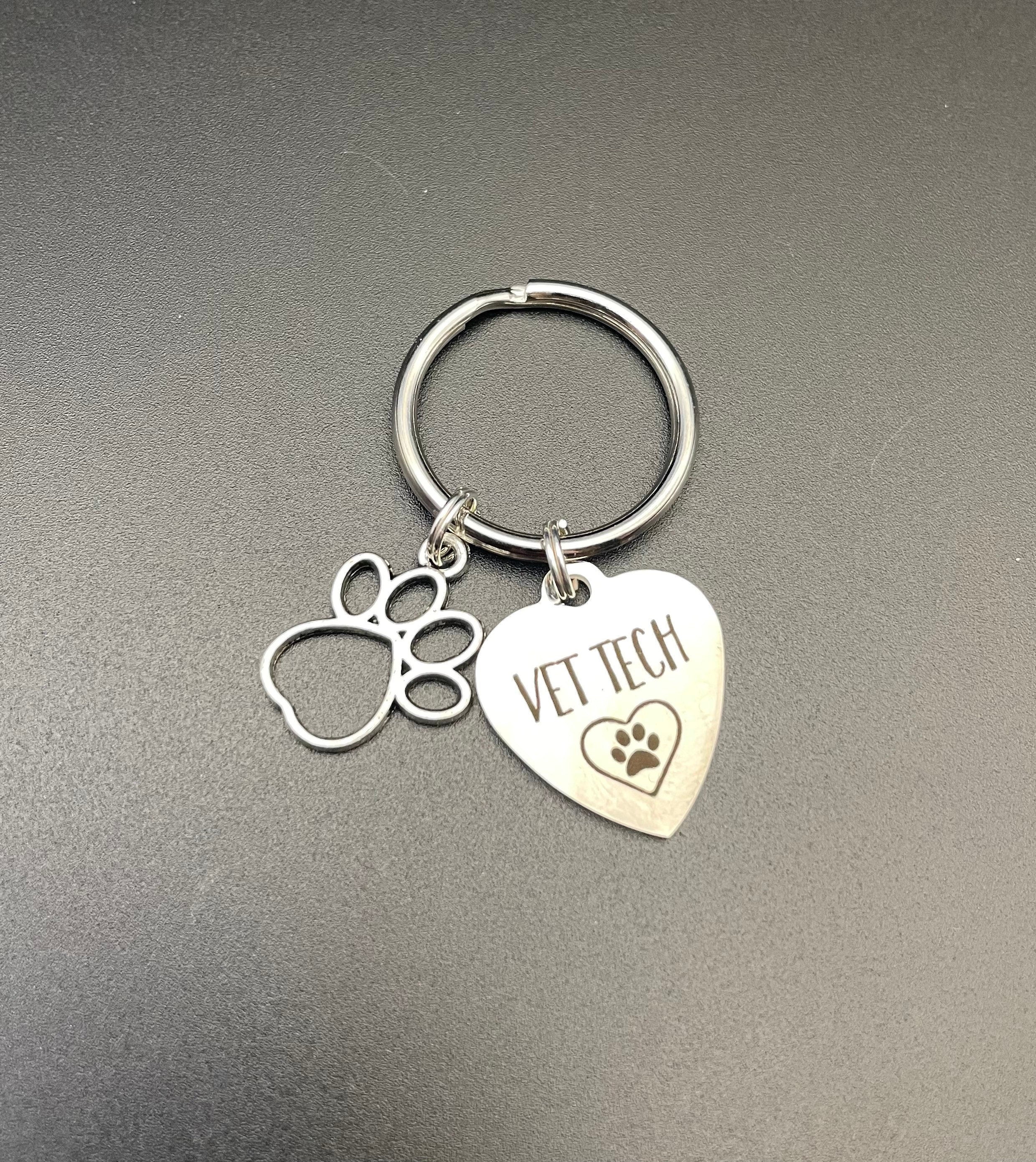 Vet Tech Keychain, Gift, Paw Print, Dog, Heart, Veterinarian, Graduation, Sunflower