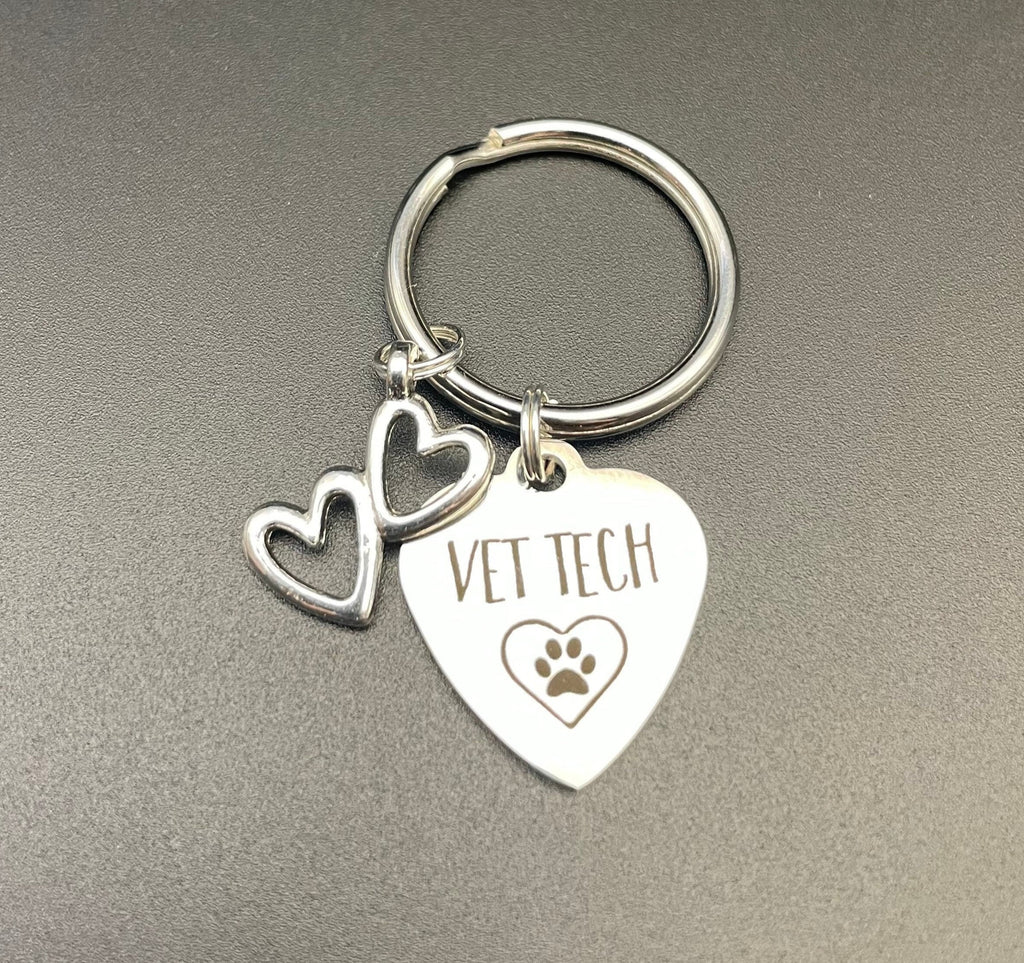 Vet Tech Keychain, Gift, Paw Print, Dog, Heart, Veterinarian, Graduation, Heart