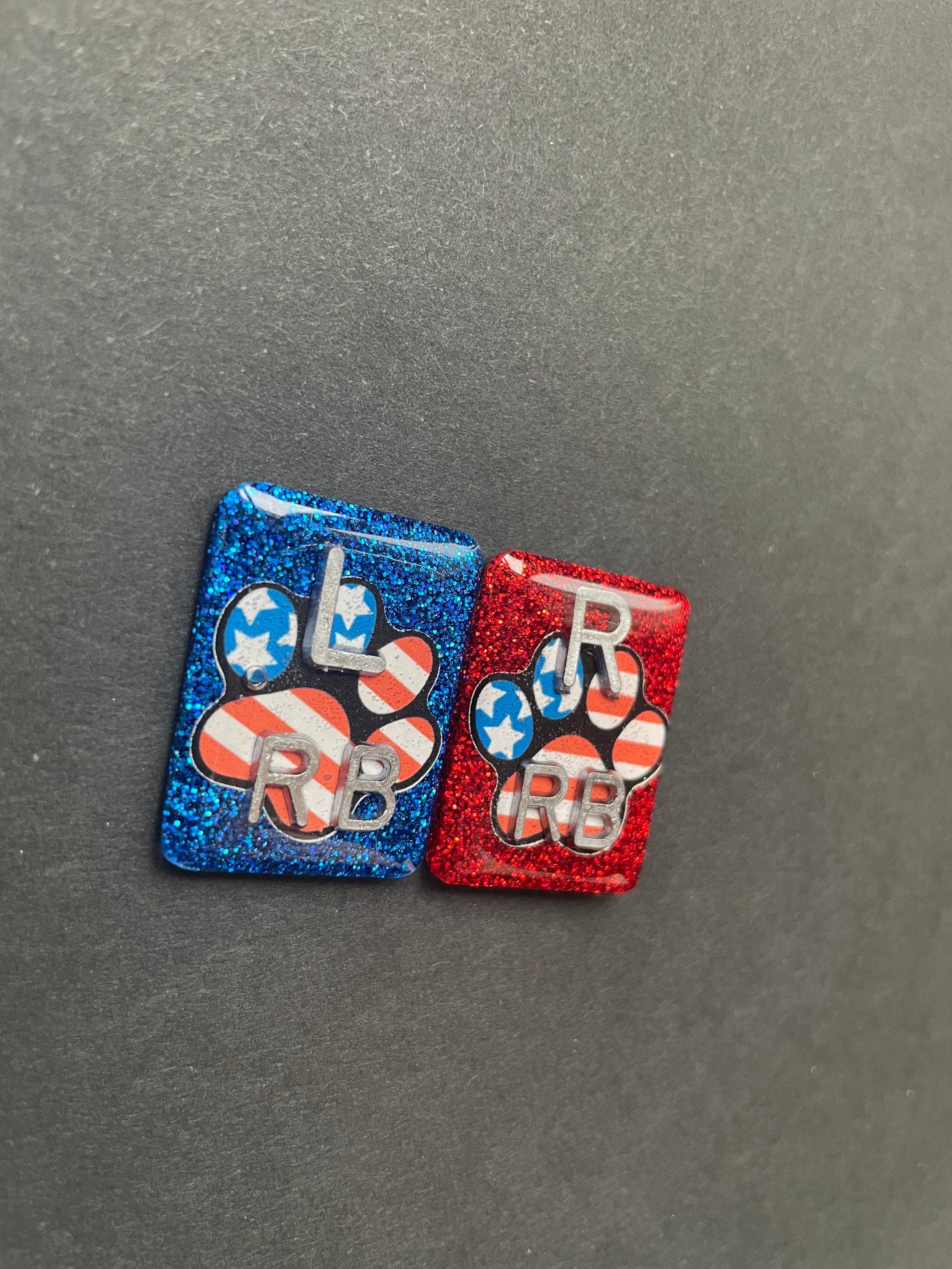 American Flag Paw Print Xray Markers, With 2 or 3 Initials, Rectangle, Glitter