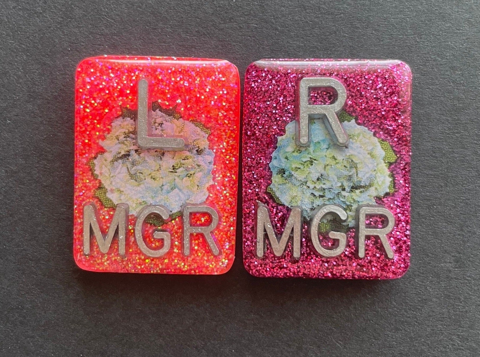 Hydrangea Xray Markers, With 2 or 3 Initials, Large Rectangle, Glitter, Flowers