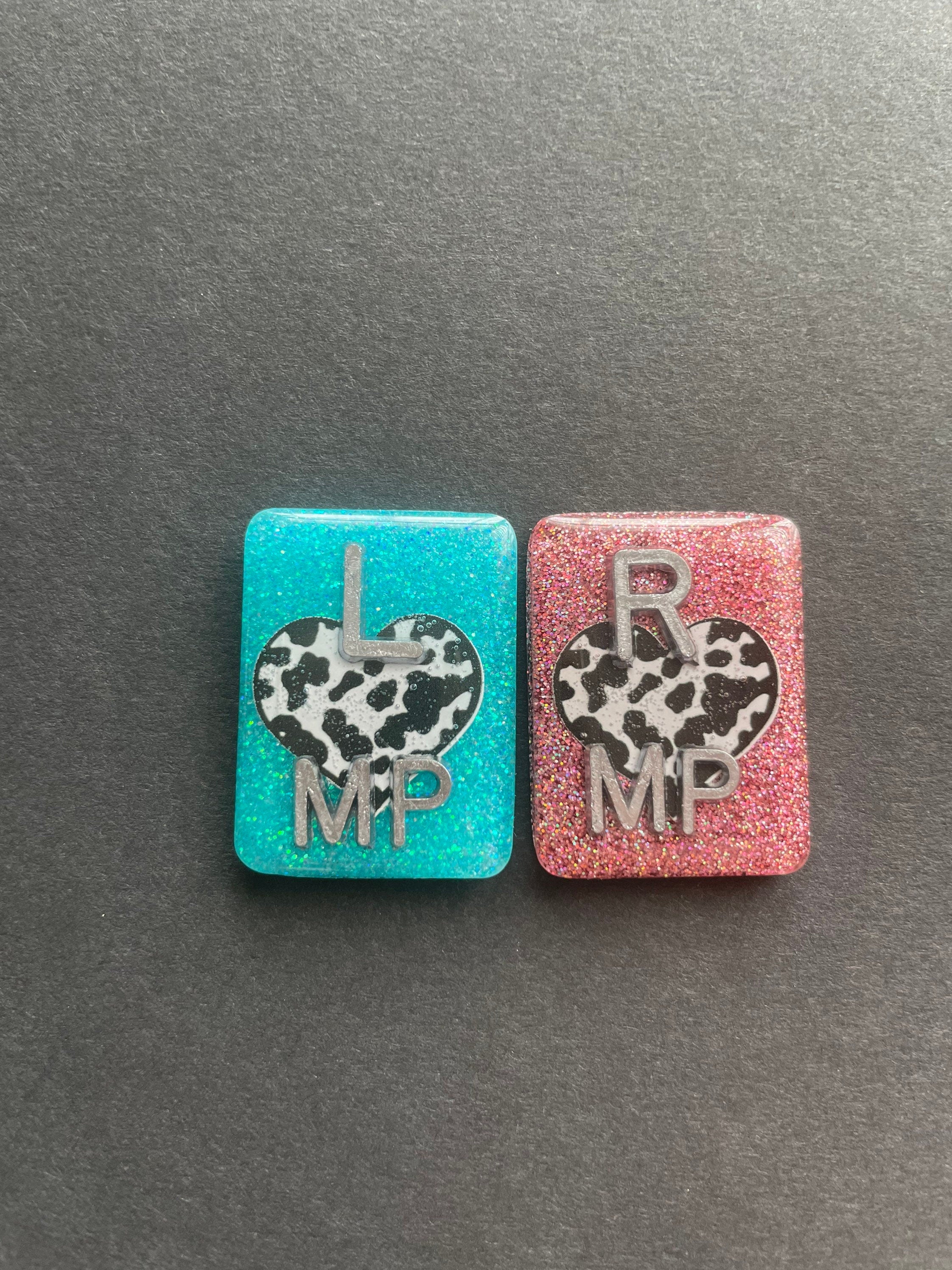 Cow Print Heart Xray Markers, With 2 or 3 Initials, Glitter, Rectangle, Cows, Farm