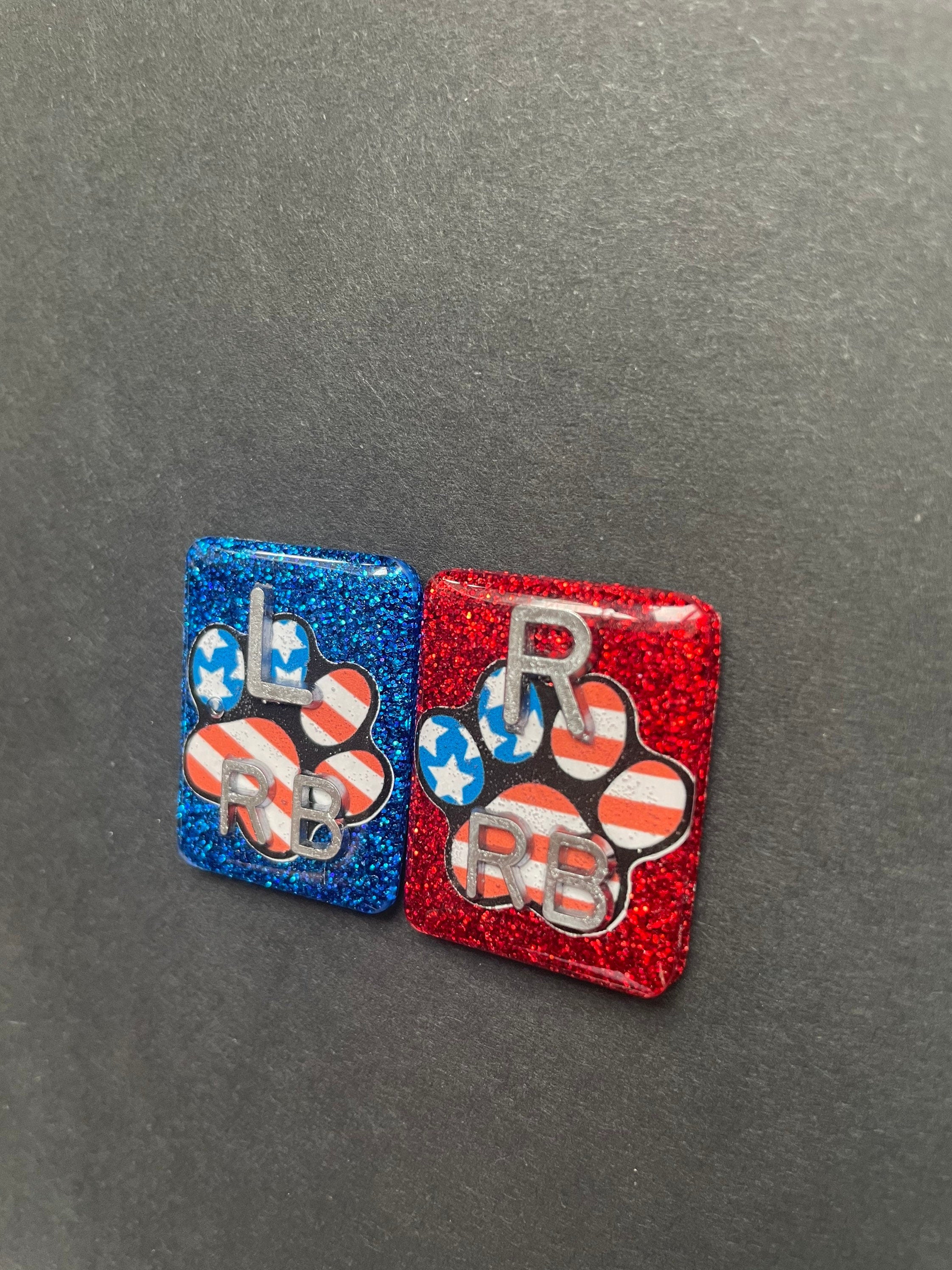 American Flag Paw Print Xray Markers, With 2 or 3 Initials, Rectangle, Glitter