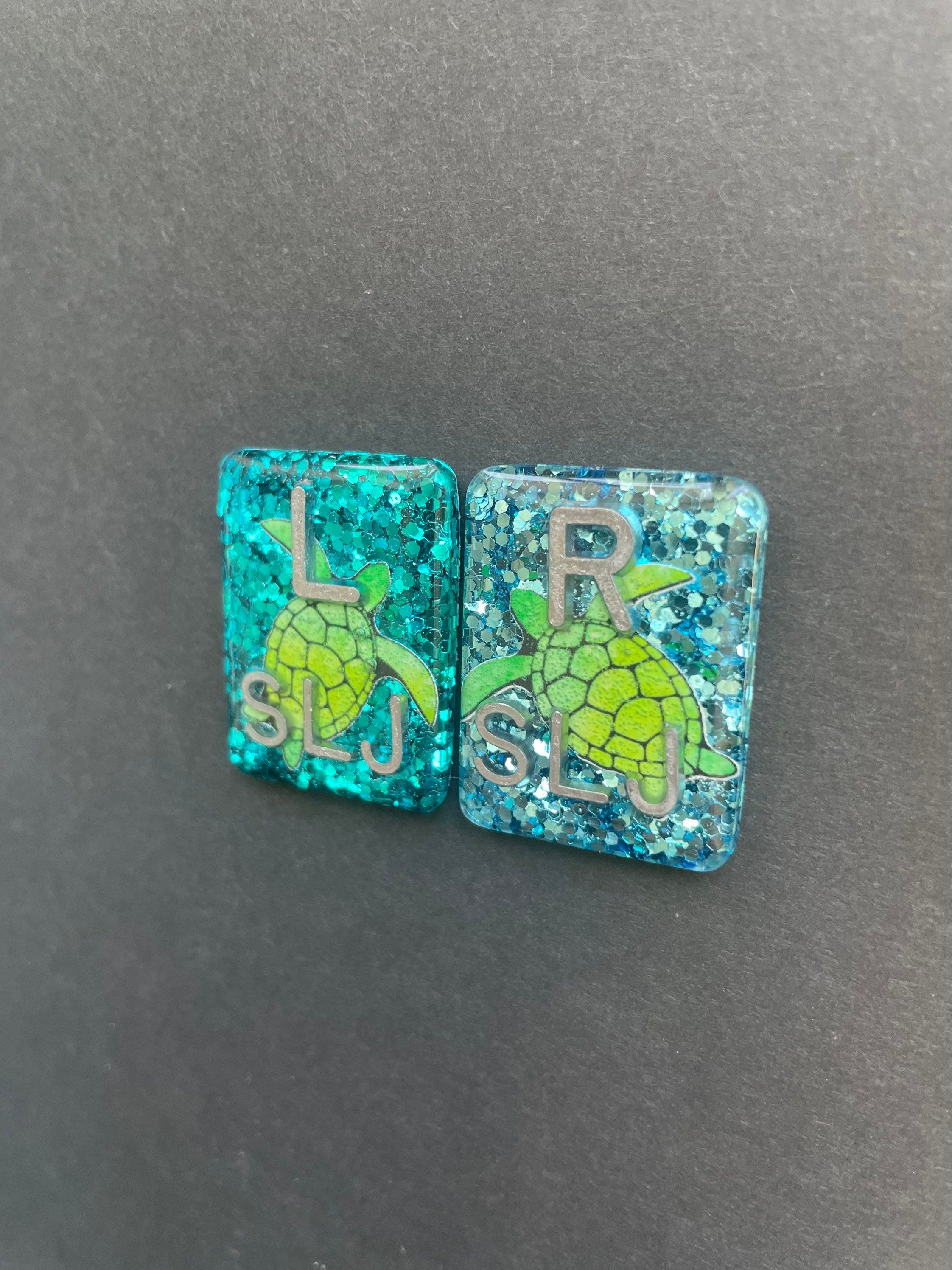 Sea Turtle Xray Markers, With 2 or 3 Initials, Rectangle, Glitter