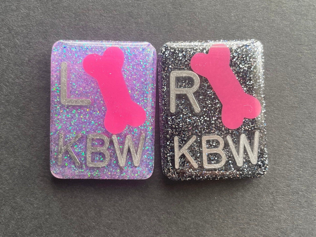 Pink Bone Xray Markers, With 2 or 3 Initials, Rectangle, Glitter