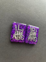 Rock On Skeleton Hands Xray Markers, With 2 or 3 Initials, Rectangle, Glitter, Purple