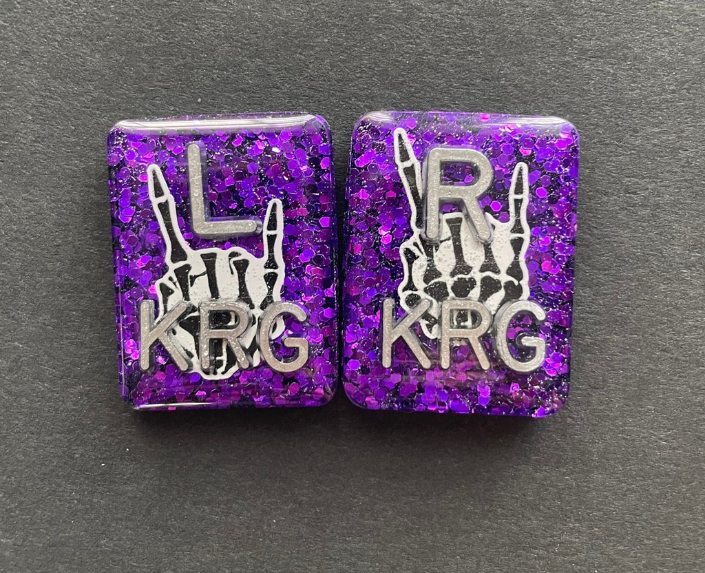 Rock On Skeleton Hands Xray Markers, With 2 or 3 Initials, Rectangle, Glitter, Purple