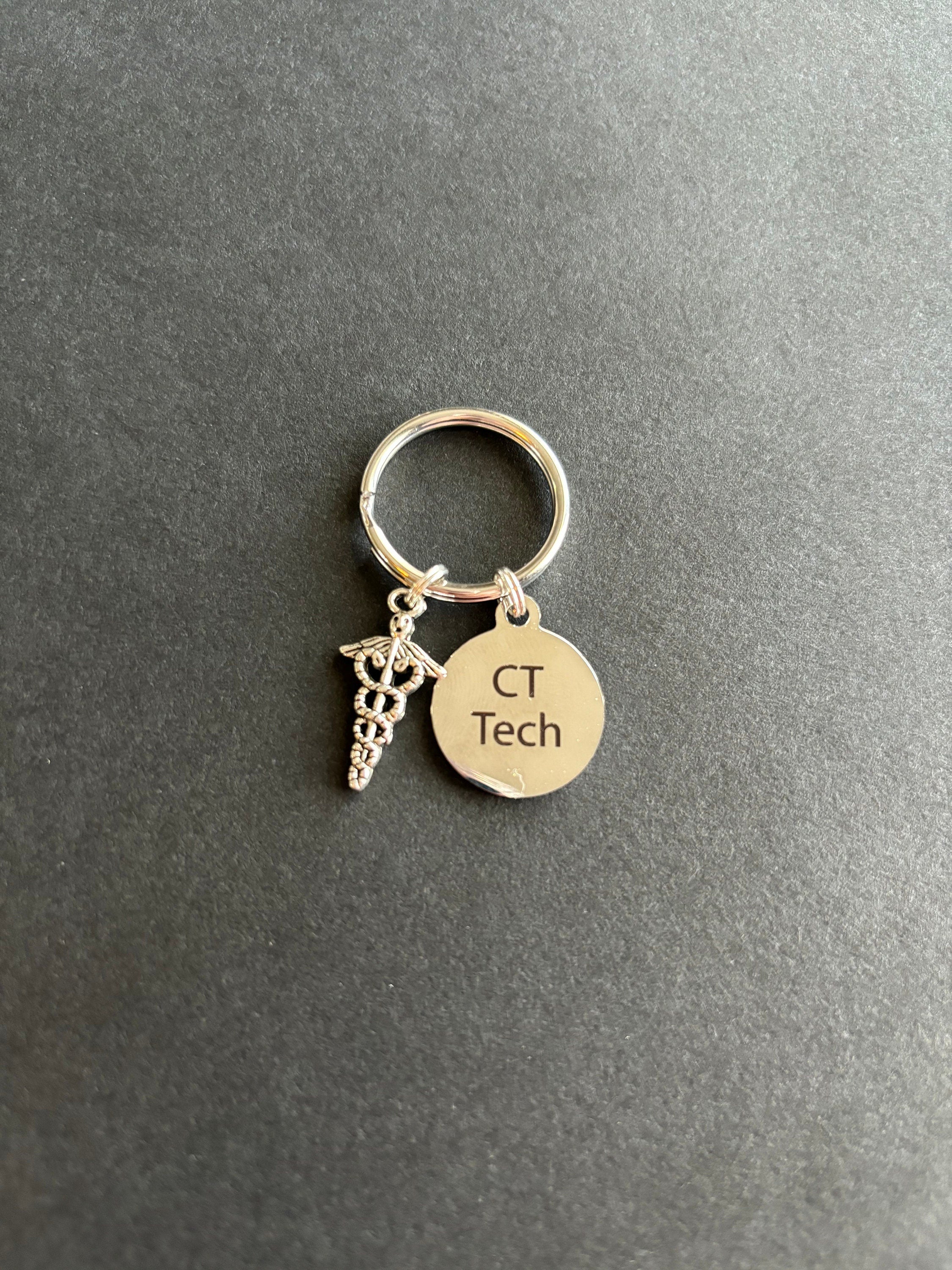 CT Tech Keychain, Radiology, Graduation, Skeleton, Caduceus, Gift, Rad Tech, Cat Scan