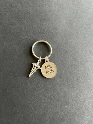 MRI Tech Keychain, Radiology, Graduation, Skeleton, Caduceus, Gift, Rad Tech, Imaging