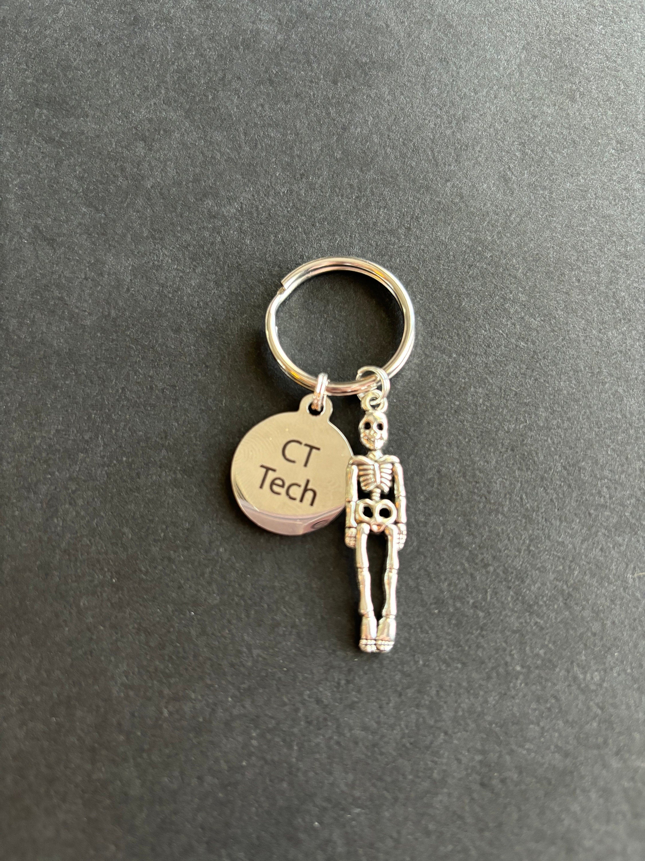 CT Tech Keychain, Radiology, Graduation, Skeleton, Caduceus, Gift, Rad Tech, Cat Scan