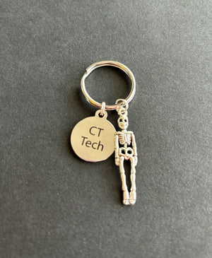 CT Tech Keychain, Radiology, Graduation, Skeleton, Caduceus, Gift, Rad Tech, Cat Scan