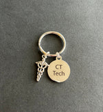 CT Tech Keychain, Radiology, Graduation, Skeleton, Caduceus, Gift, Rad Tech, Cat Scan