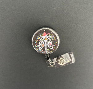 Christmas Ribcage Badge Holder, Retractable ID Badge Reel, Festive, Medical, Thorax, Santa Hat, Lights, Ortho, Nurse, Radiology