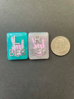 Rock On Skeleton Hands Xray Markers, With 2 or 3 Initials, Rectangle, Glitter