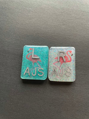 Flamingo Xray Markers, With 2 or 3 Initials, Glitter, Rectangle