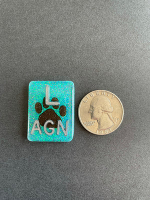 Paw Print Xray Markers, With 2 or 3 Initials, Rectangle, Glitter