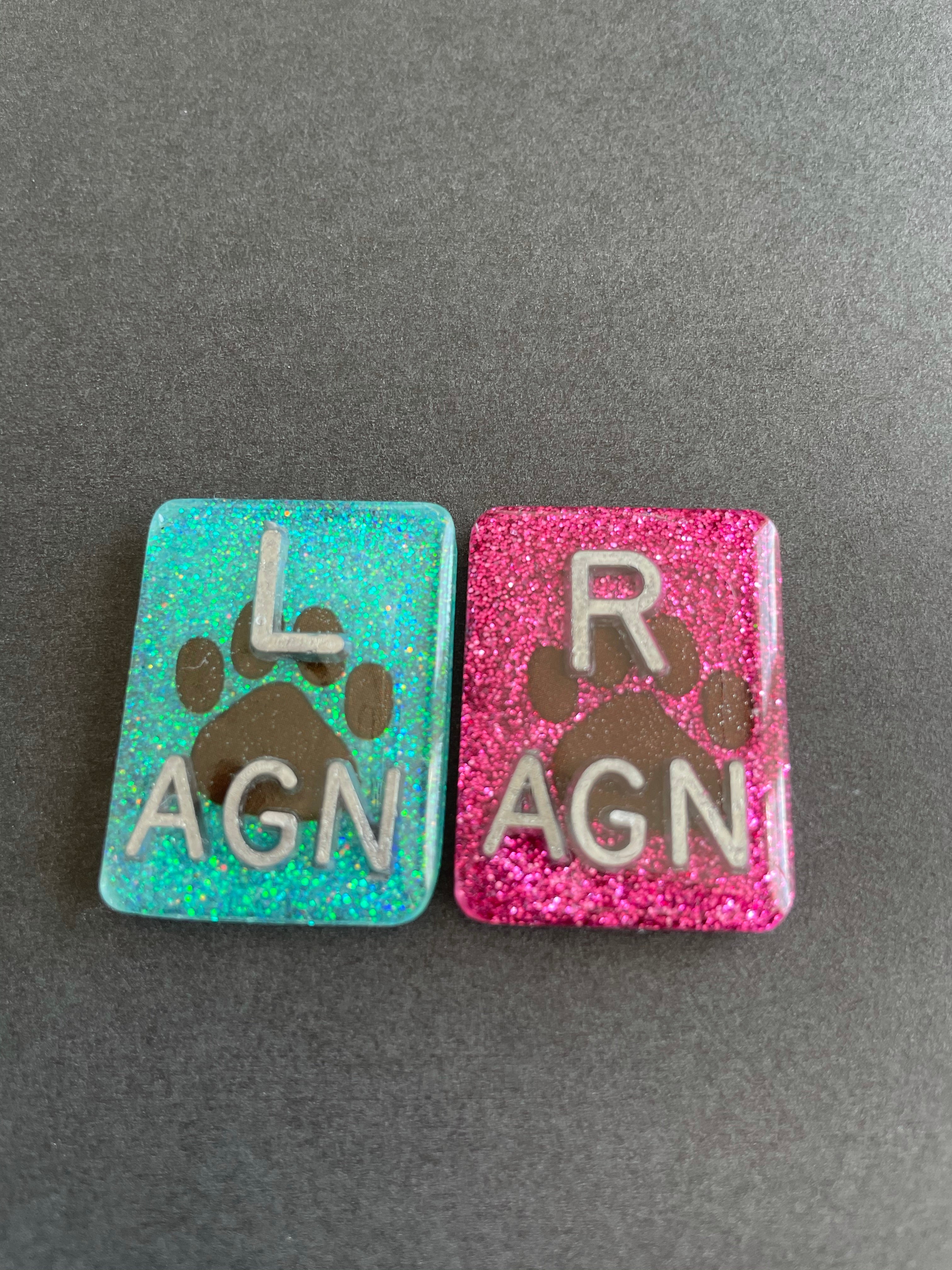 Paw Print Xray Markers, With 2 or 3 Initials, Rectangle, Glitter