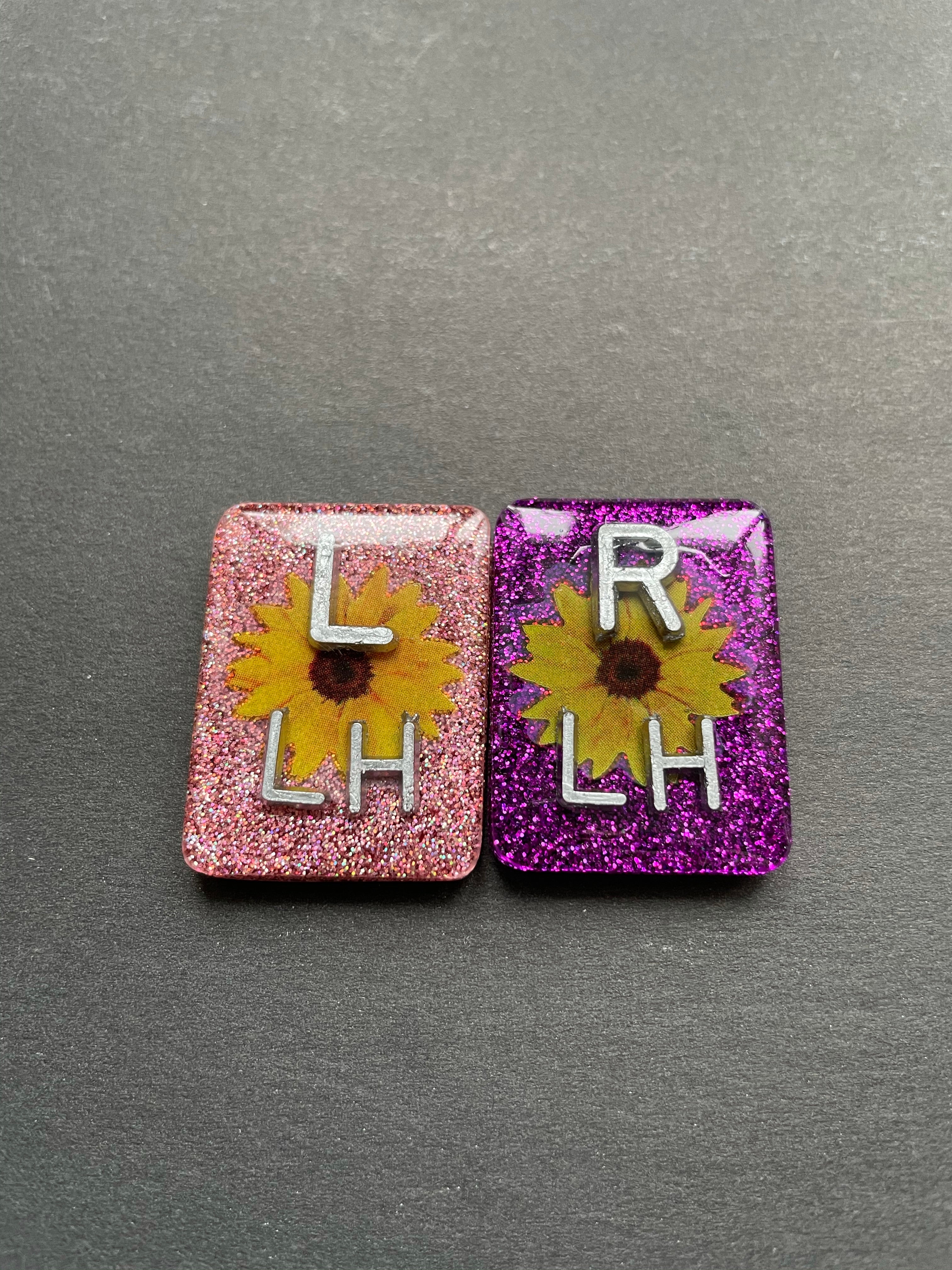 Pretty Sunflower Xray Markers, With 2 or 3 Initials, Rectangle, Glitter
