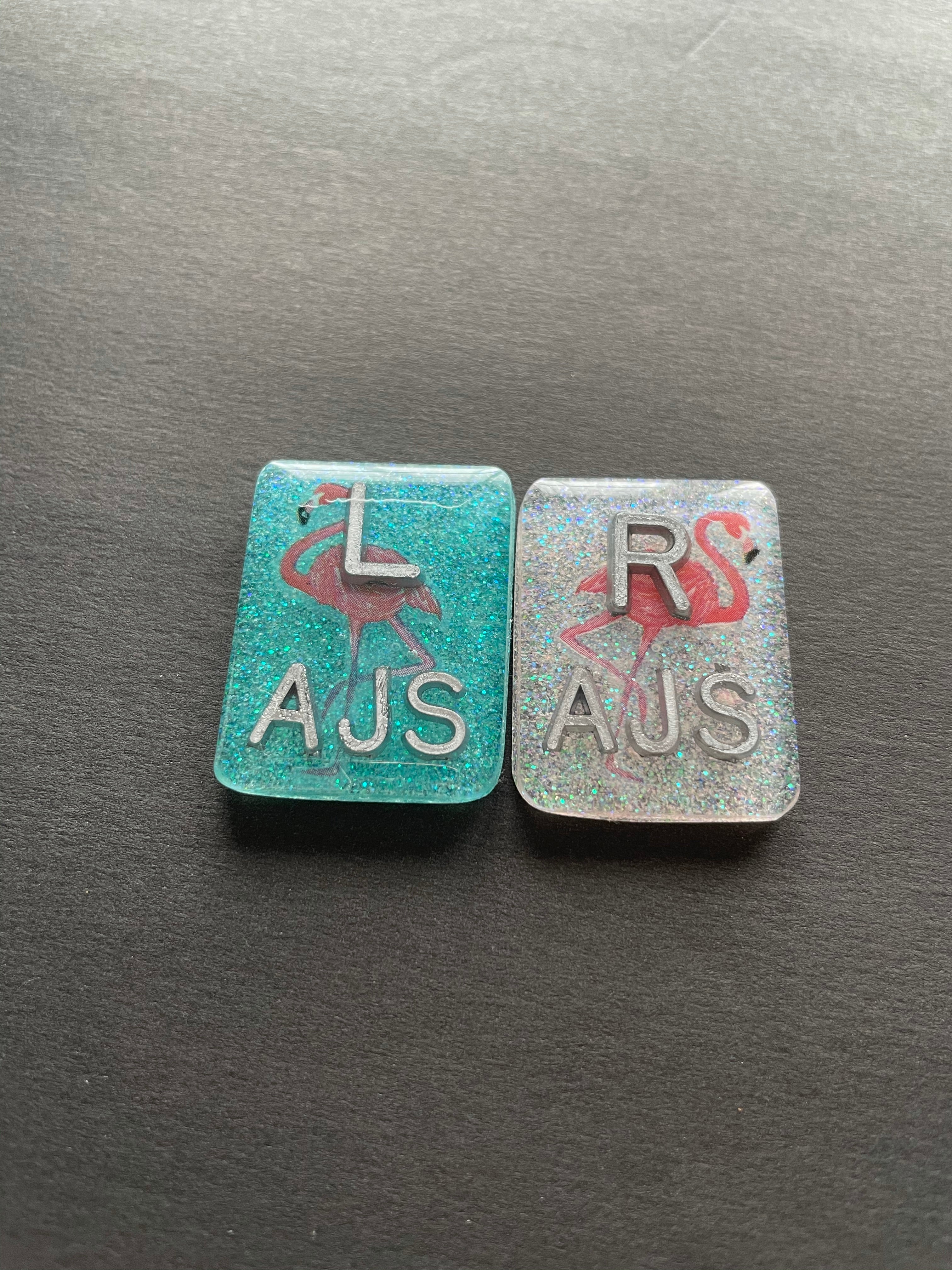 Flamingo Xray Markers, With 2 or 3 Initials, Glitter, Rectangle