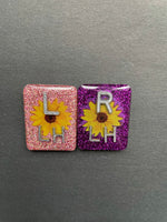 Pretty Sunflower Xray Markers, With 2 or 3 Initials, Rectangle, Glitter