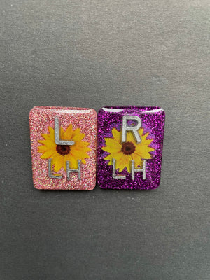 Pretty Sunflower Xray Markers, With 2 or 3 Initials, Rectangle, Glitter