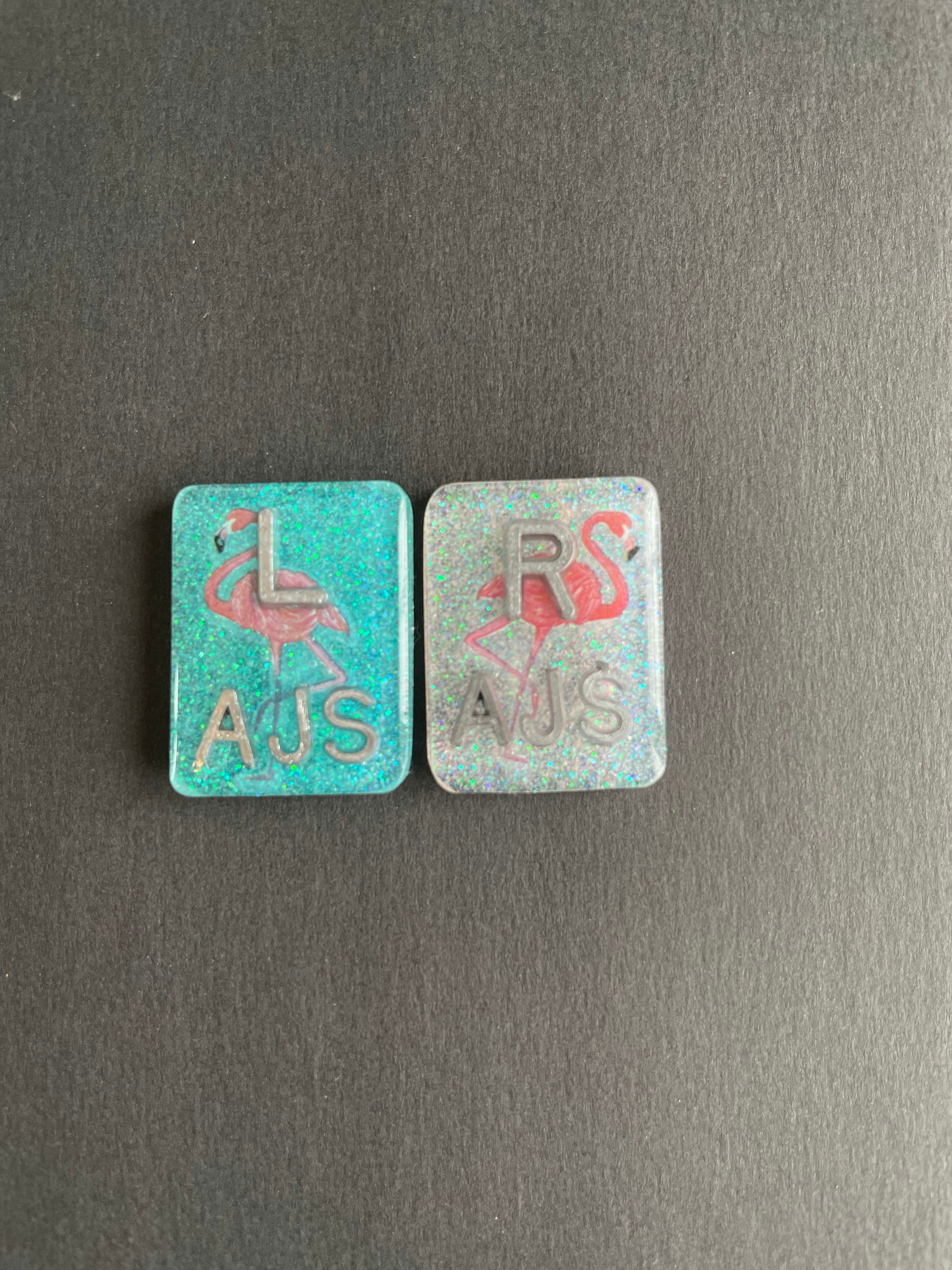 Flamingo Xray Markers, With 2 or 3 Initials, Glitter, Rectangle