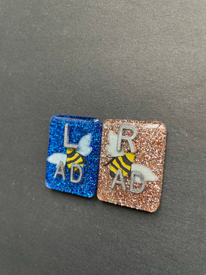 Bumblebee Xray Markers With 2 or 3 Initials, Rectangle, Glitter