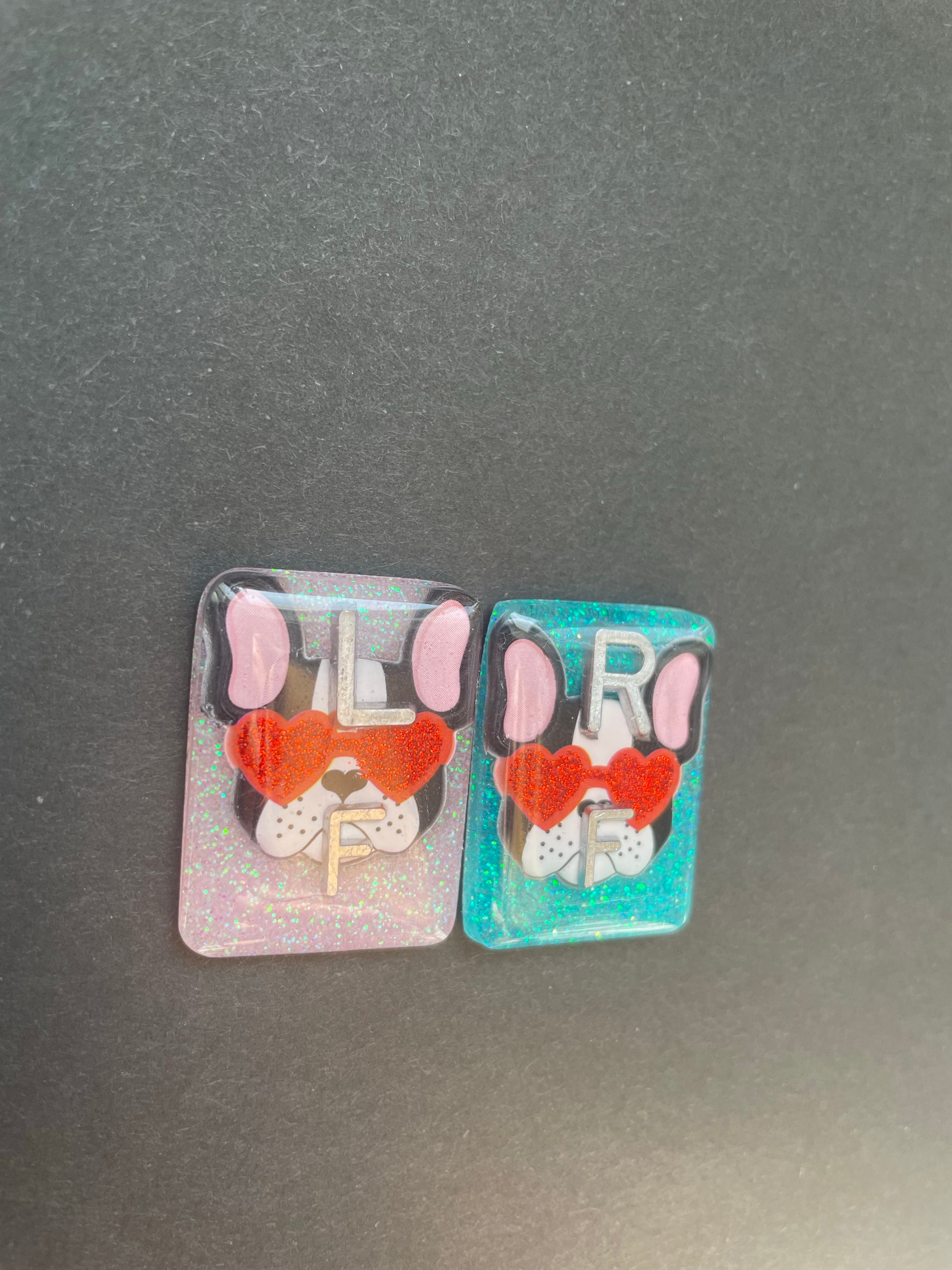 Heart Eyes Dog Xray Markers, With 2 or 3 Initials, Rectangle, Glitter