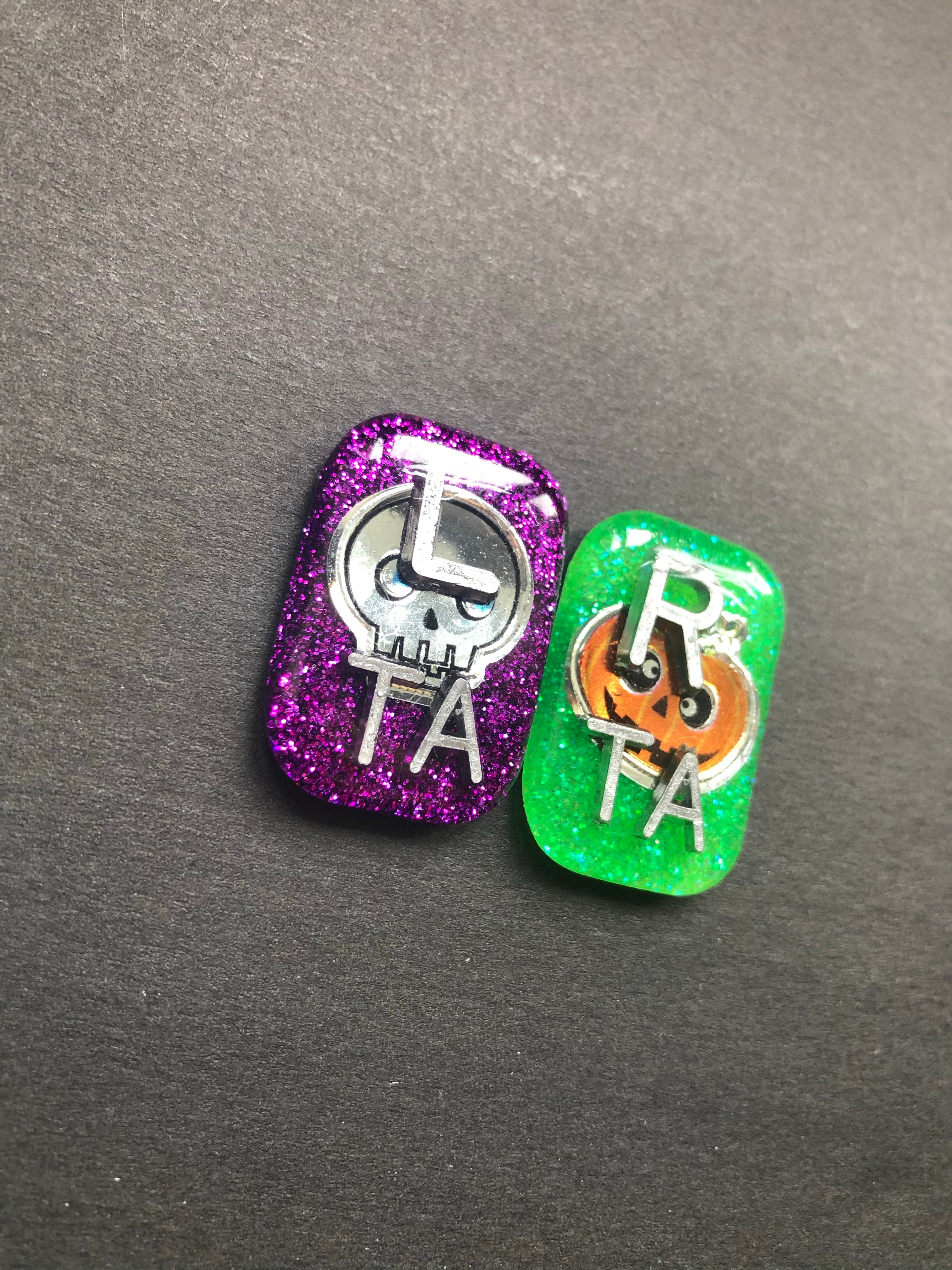 Halloween Xray Markers, Skull and Pumpkin, With Initials, Small Rectangle, Glitter