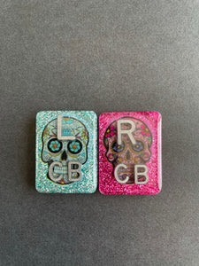 Sugar Skull Xray Markers, Large Rectangle, Glitter, With 2 or 3 Initials