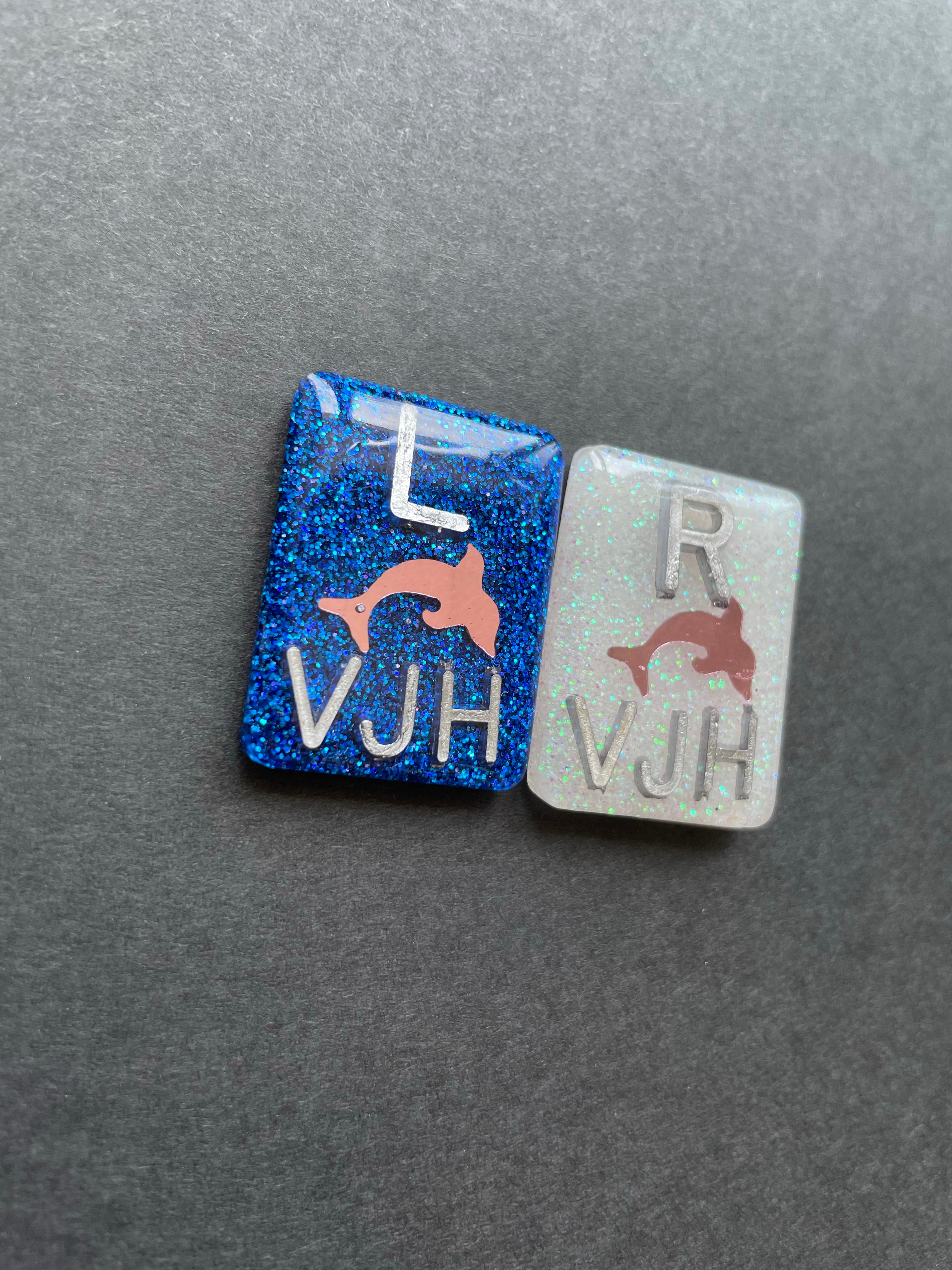 Dolphin Xray Markers, With 2 or 3 Initials, Rectangle, Glitter, Ocean, Beach