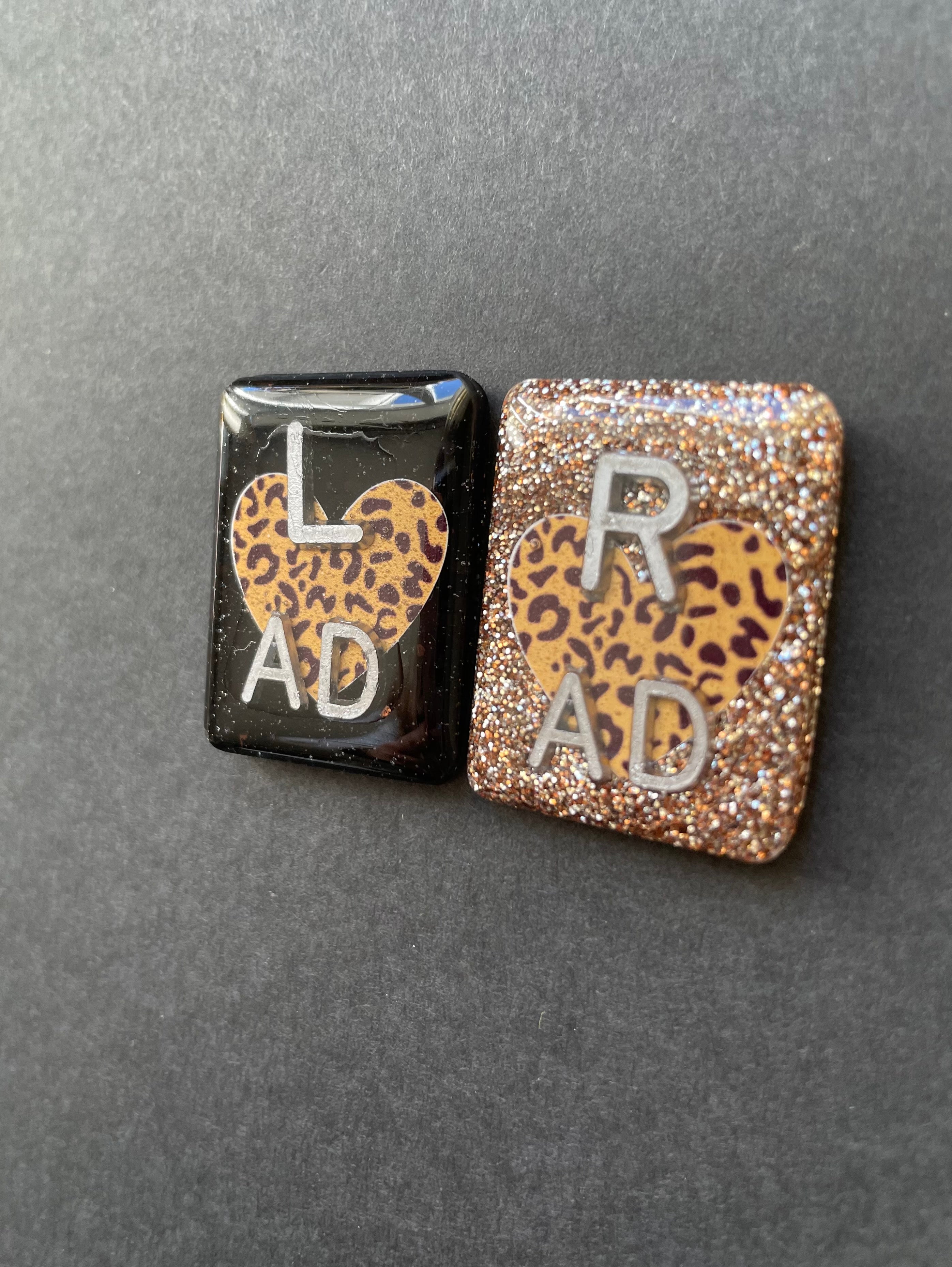Animal Print Heart Xray Markers, With 2 or 3 Initials, Glitter, Rectangle, Leopard, Cheetah