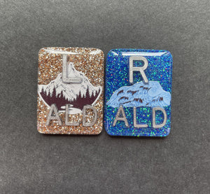 Mountain and Sea Xray Markers, With 2 or 3 Initials, Large Rectangle, Glitter, Ocean, Nature, Waves