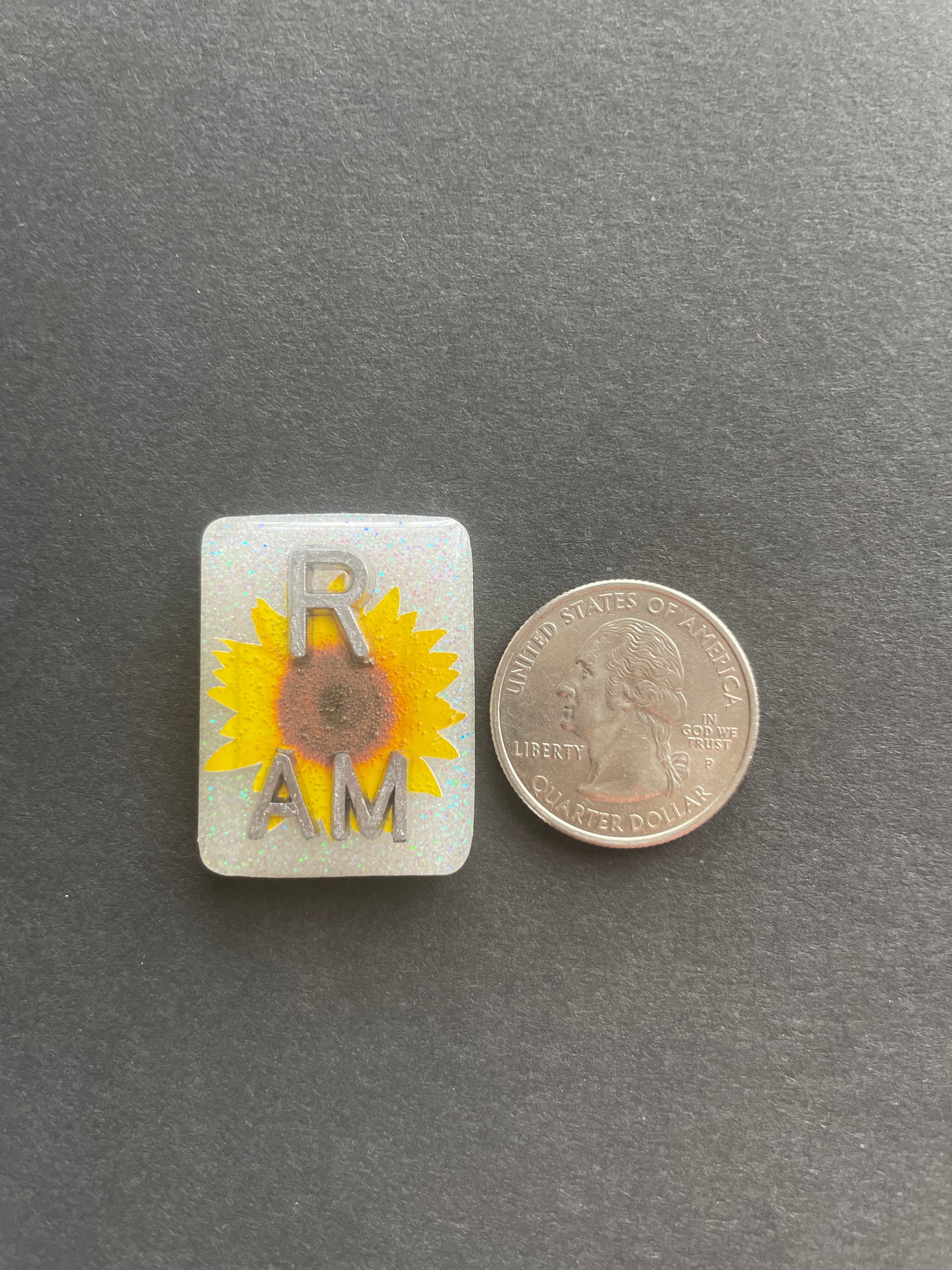Sunflower Xray Markers, With 2 or 3 Initials, Large Rectangle, Glitter