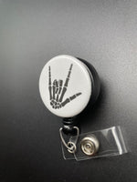 I Love You, Skeleton, Bones, Hand, Sign Language, Badge Holder, Retractable ID Badge Reel, Speech Therapist, Deaf