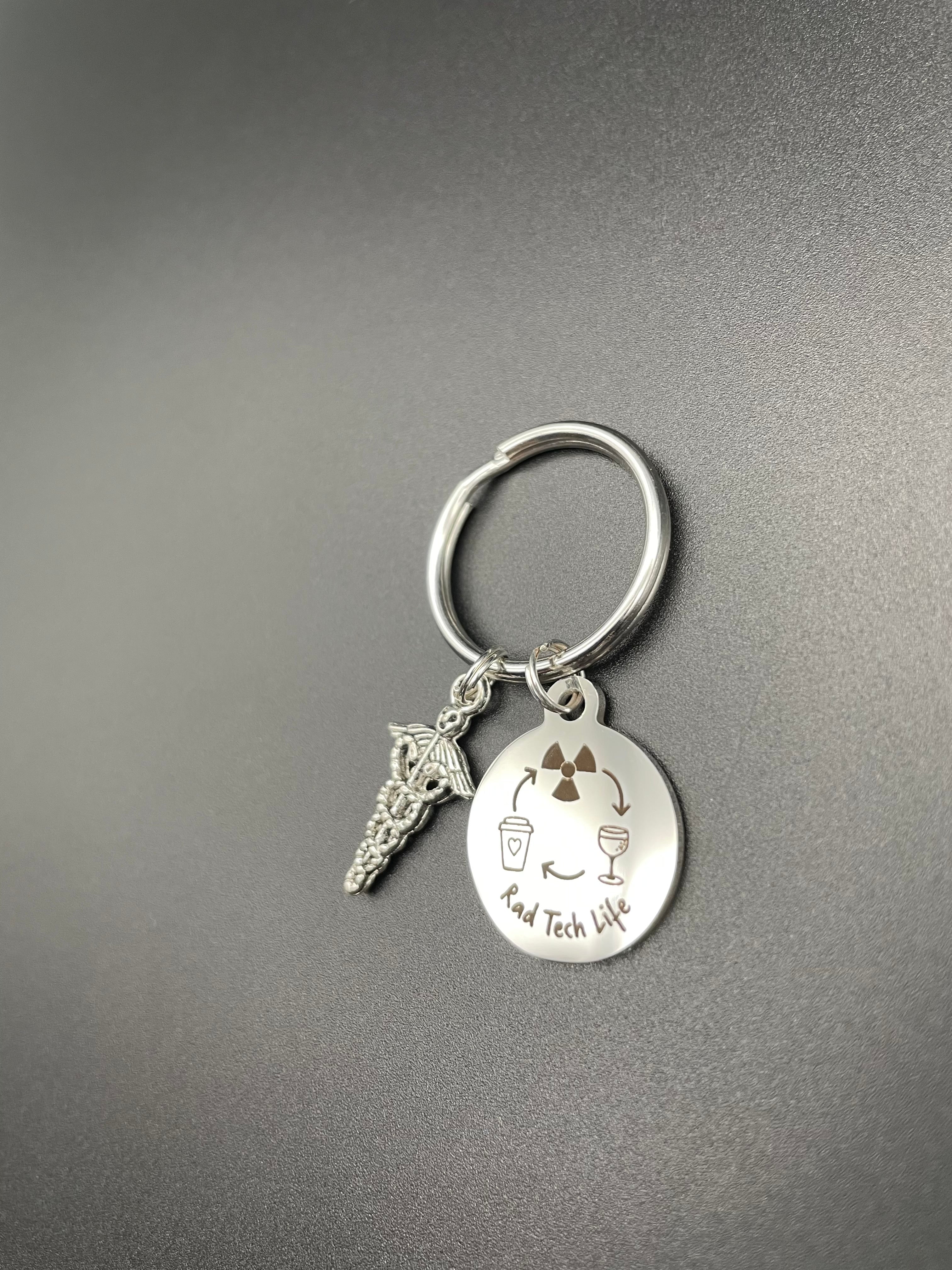 Rad Tech Life Keychain, Radiology, Graduation, Skeleton, Xray Tech, Skull, Gift, Funny, Coffee, Wine, Repeat