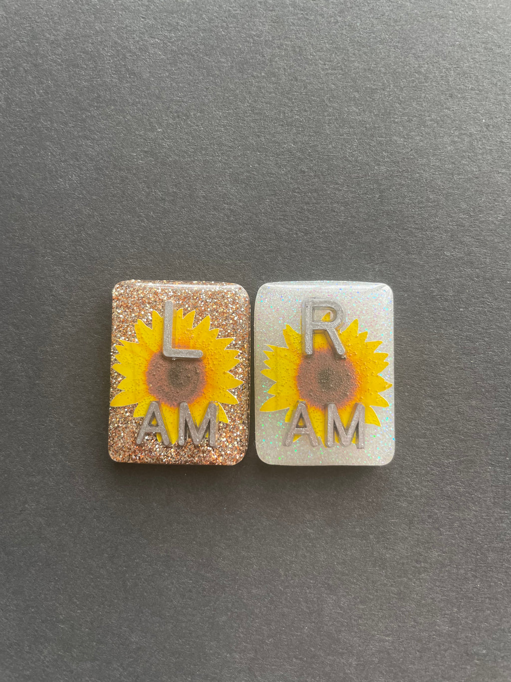 Sunflower Xray Markers, With 2 or 3 Initials, Large Rectangle, Glitter