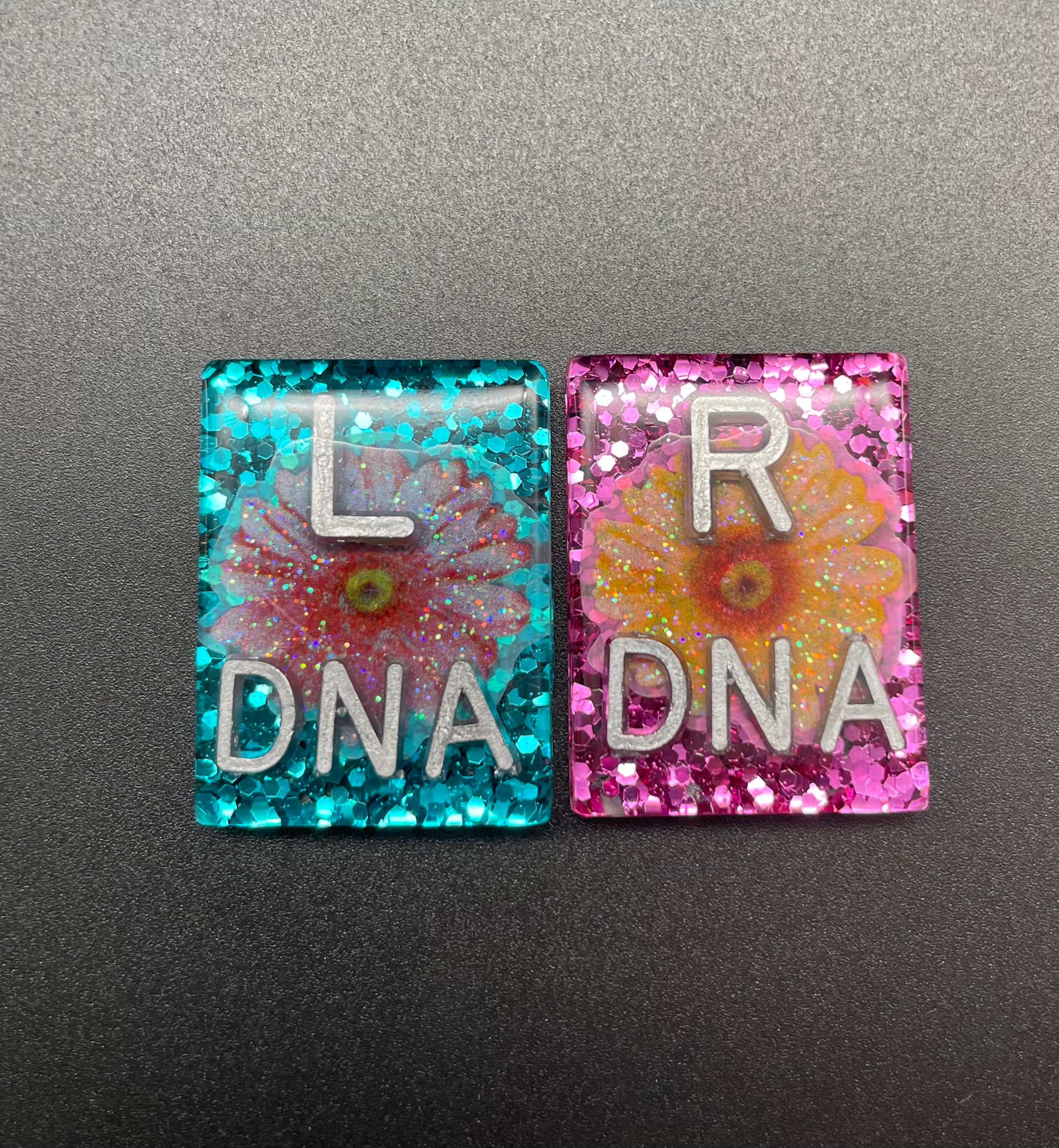 Daisy Xray Markers, With 2 or 3 Initials, Large Rectangle, Glitter, Pink and Yellow