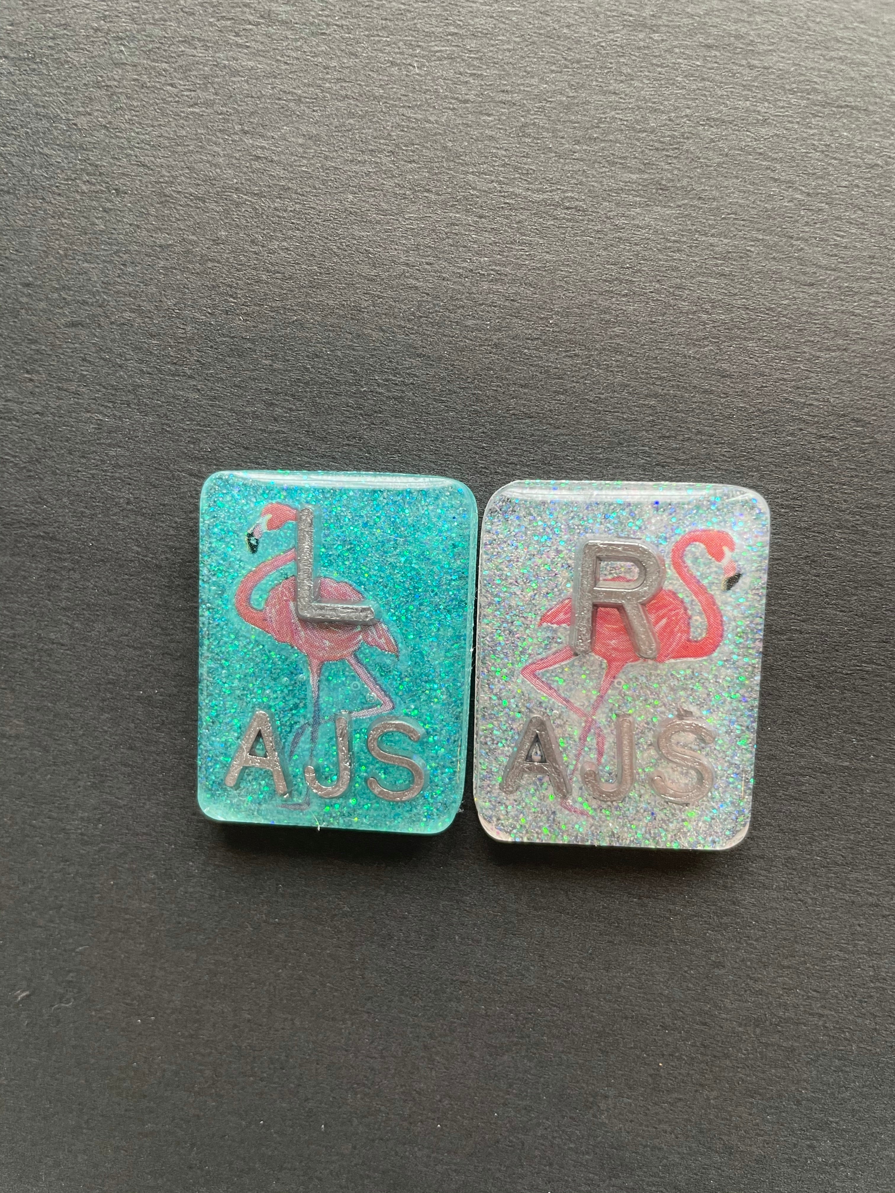 Flamingo Xray Markers, With 2 or 3 Initials, Glitter, Rectangle