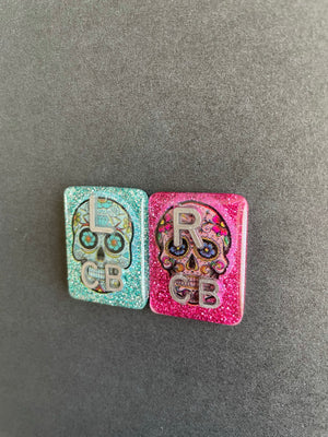 Sugar Skull Xray Markers, Large Rectangle, Glitter, With 2 or 3 Initials