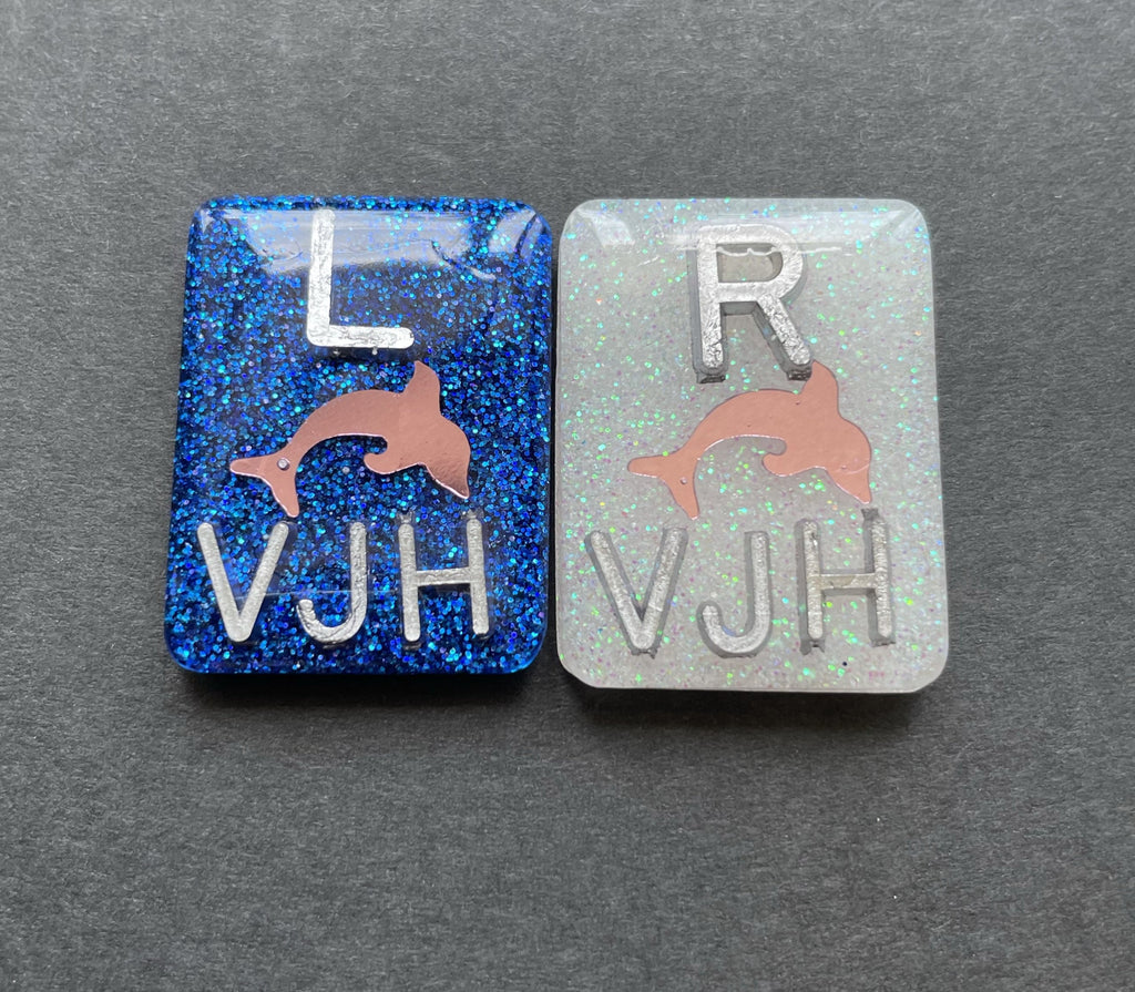 Dolphin Xray Markers, With 2 or 3 Initials, Rectangle, Glitter, Ocean, Beach