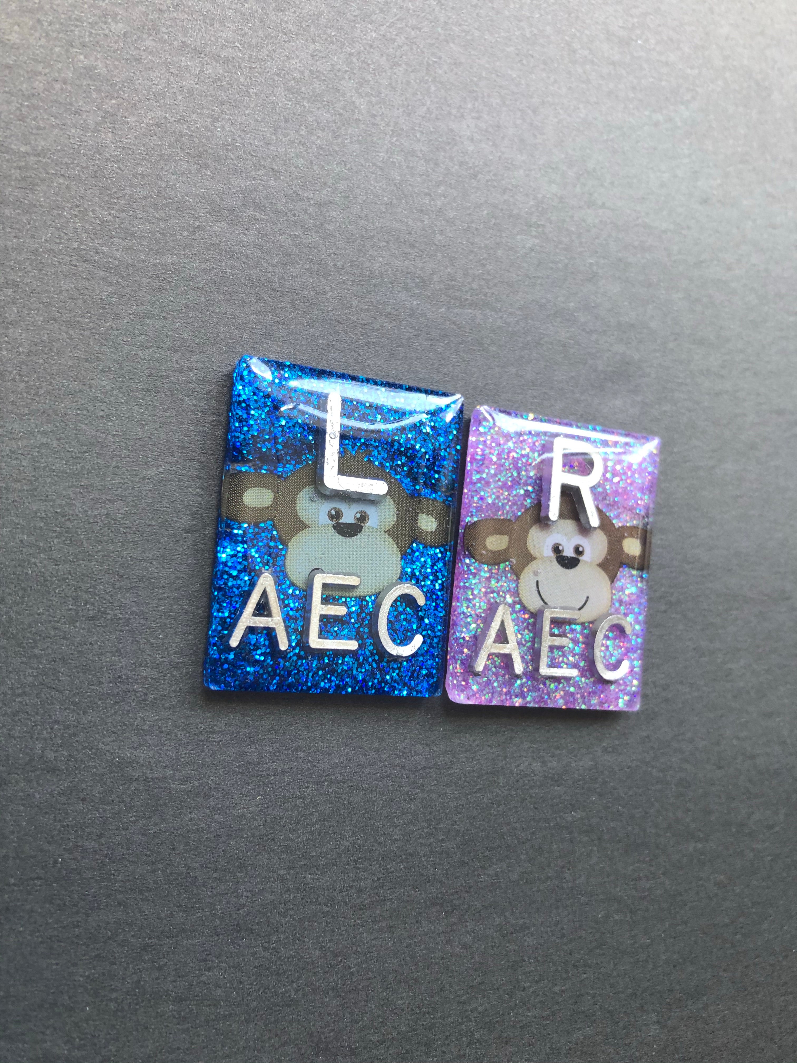 Monkey Xray Markers, With 2 or 3 Initials, Rectangle, Glitter