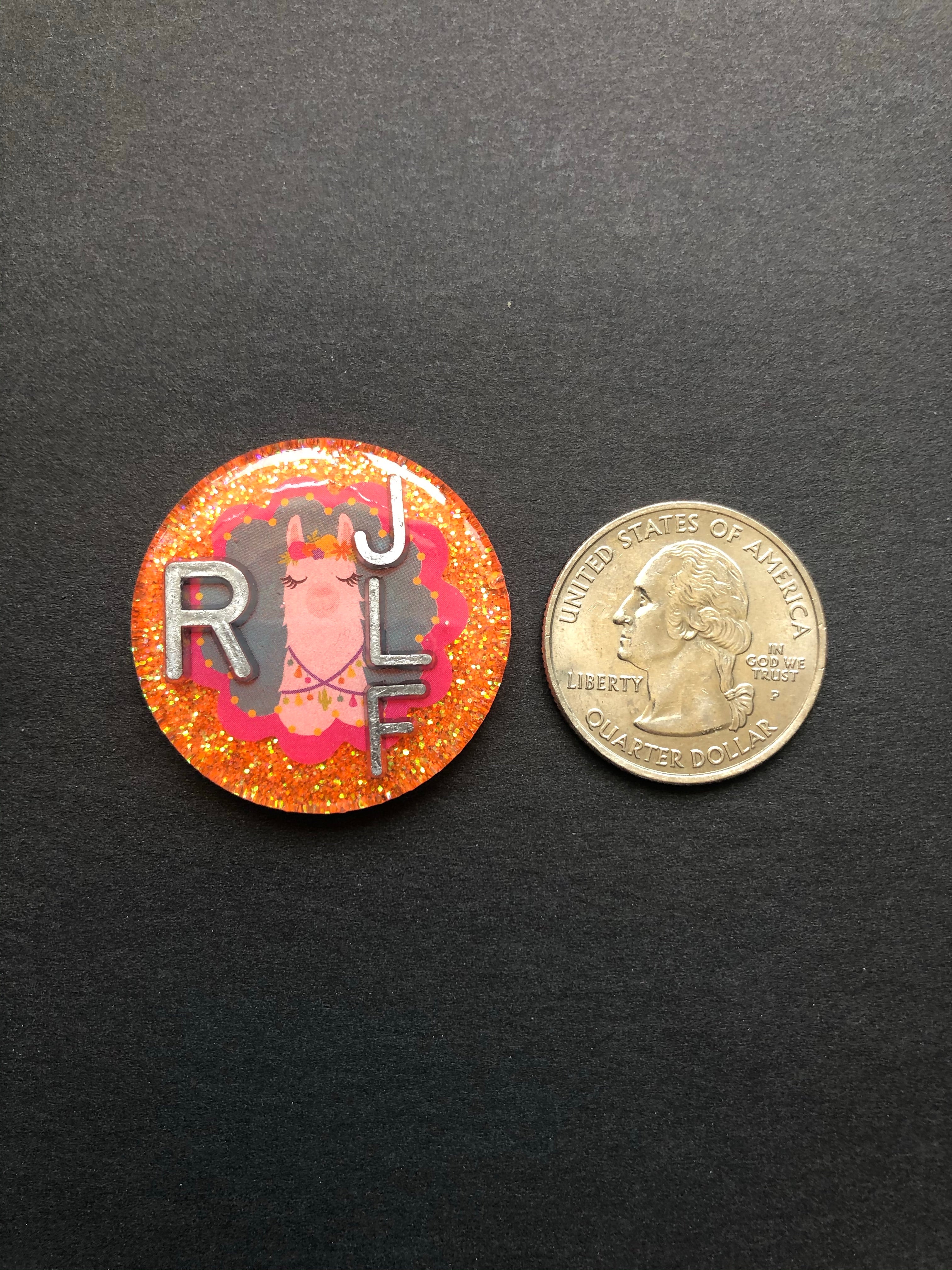 Llama Xray Markers with Flower Crown, 2 or 3 Initials, Round