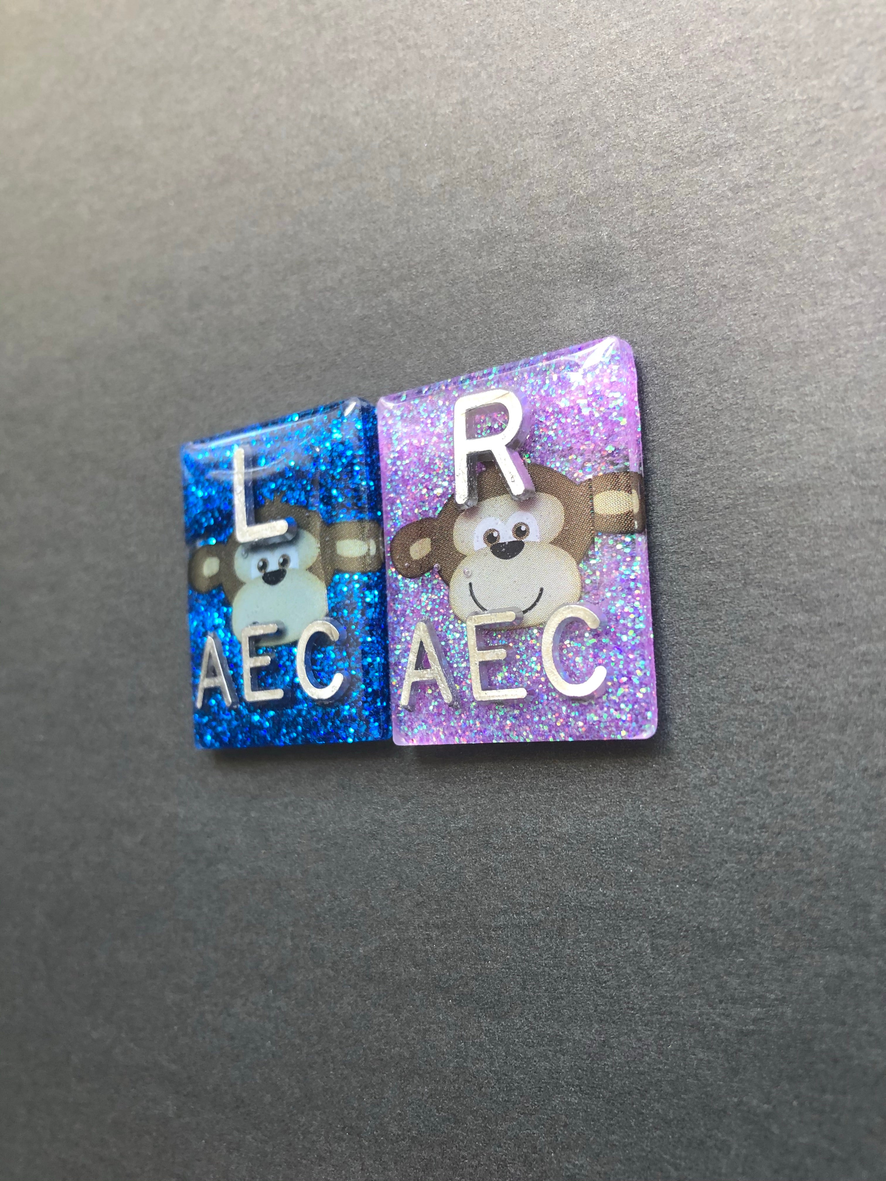 Monkey Xray Markers, With 2 or 3 Initials, Rectangle, Glitter