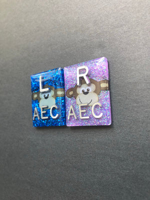 Monkey Xray Markers, With 2 or 3 Initials, Rectangle, Glitter