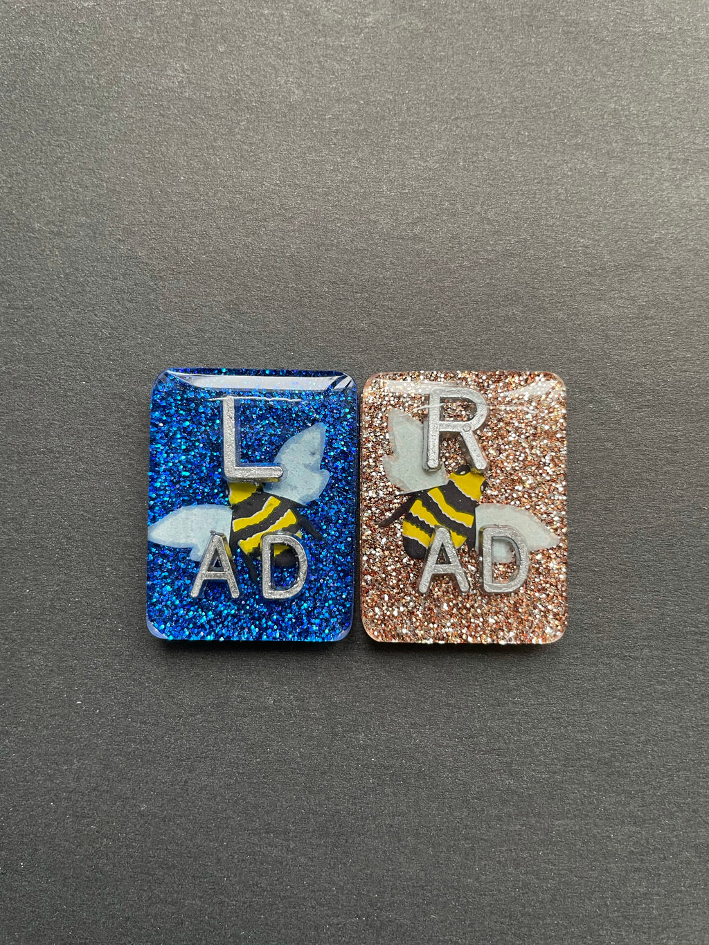 Bumblebee Xray Markers With 2 or 3 Initials, Rectangle, Glitter