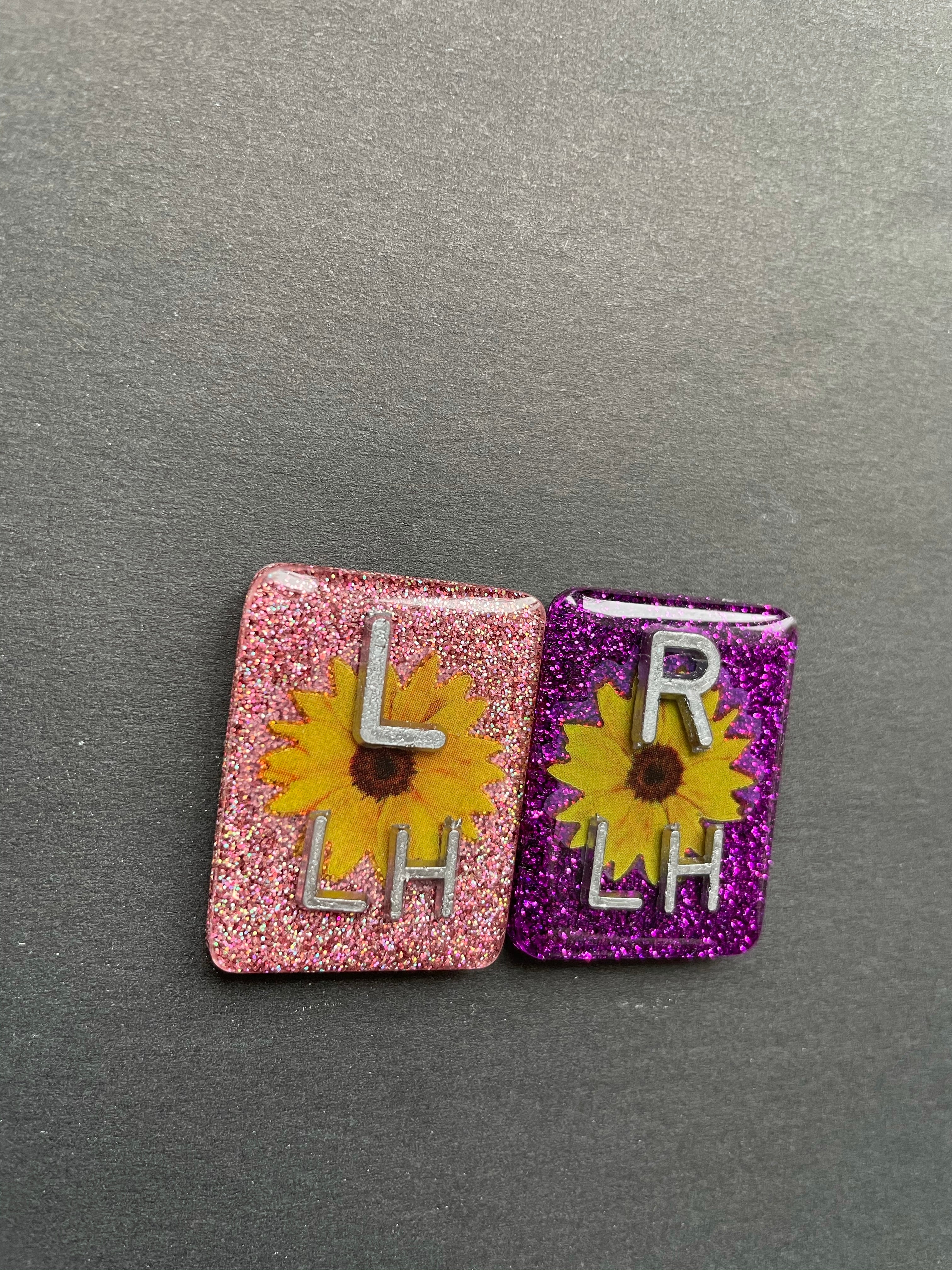 Pretty Sunflower Xray Markers, With 2 or 3 Initials, Rectangle, Glitter